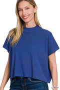 Lt Navy - Crop Mock Neck Short Sleeve Boxy Sweater