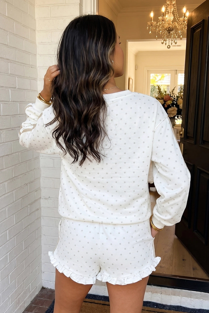 Polka Dot Striped Side Ruffled Trim Lounge Set
